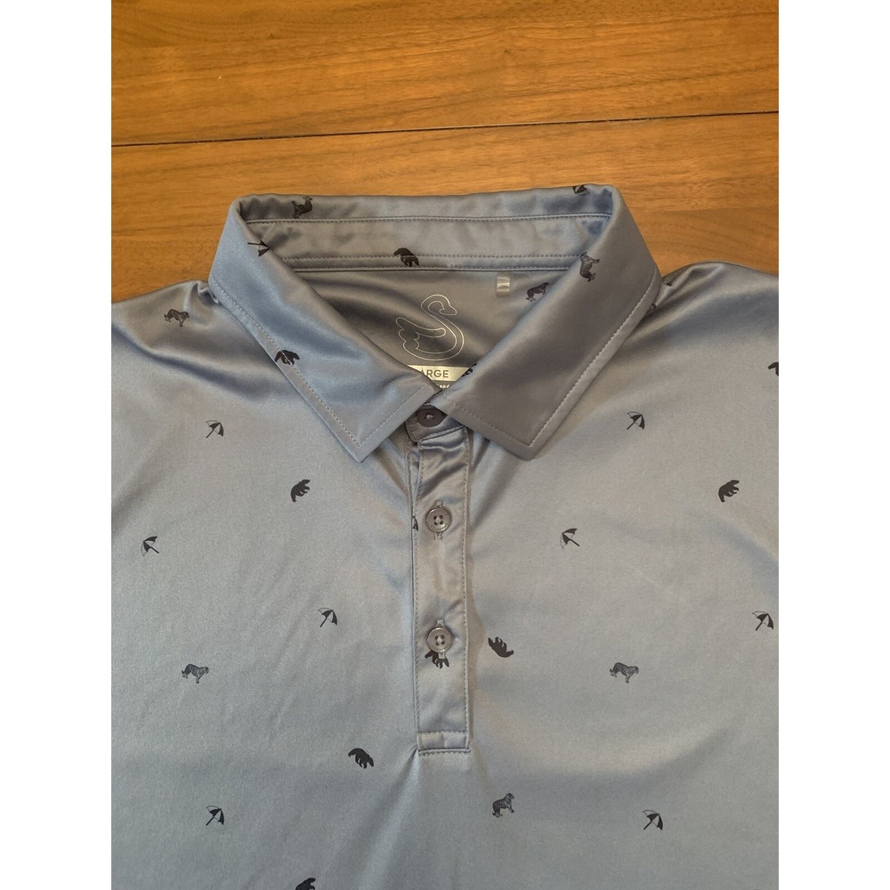 Swannies Golf Polo Shirt Mens L Gray Silver Bear Tiger Umbrella All Over Print